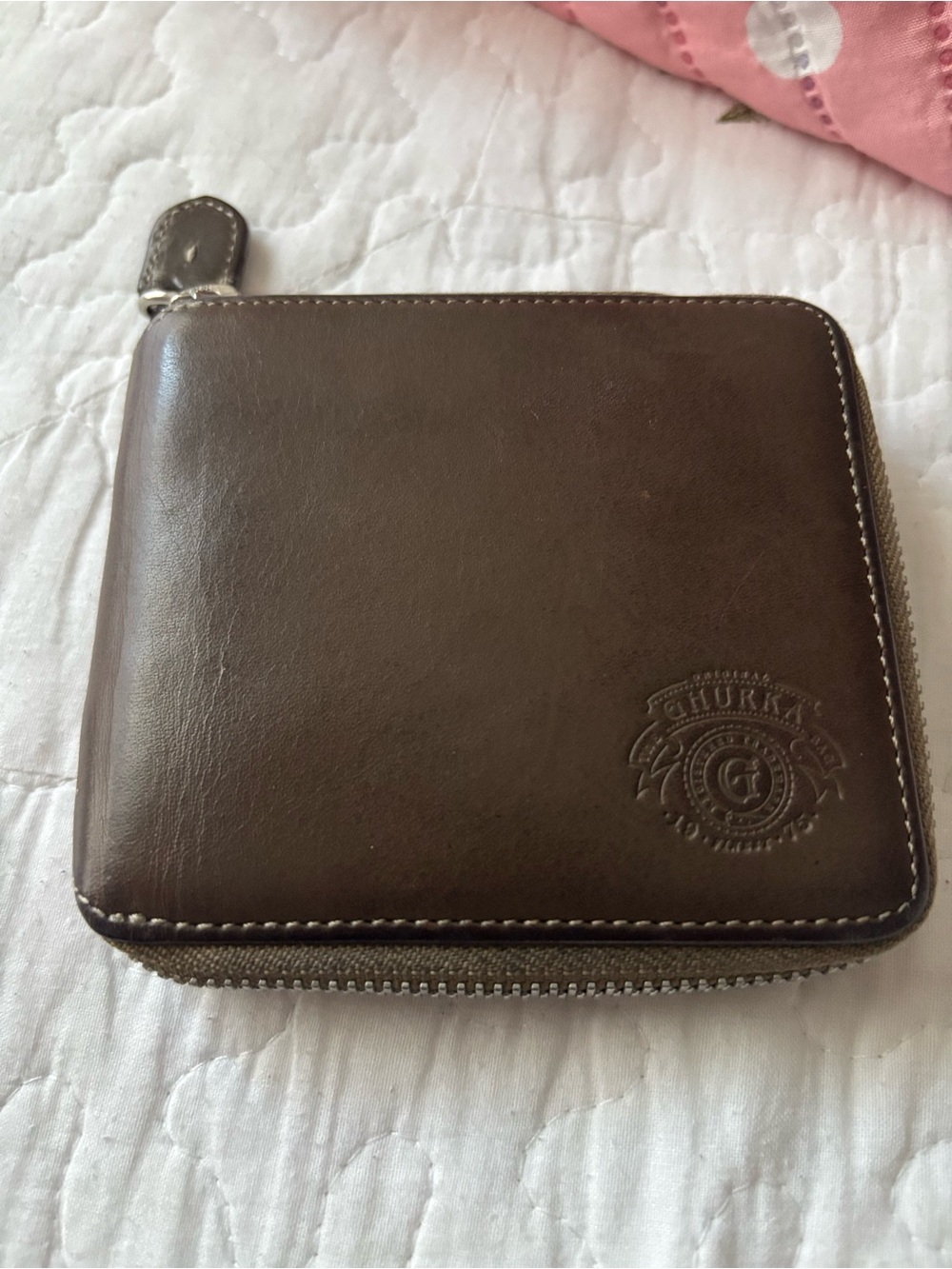Ghurka Dark Brown Leather Bifold Zip-Around Wallet